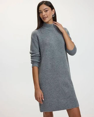 Long-Sleeve Shift Dress with Mock Neckline