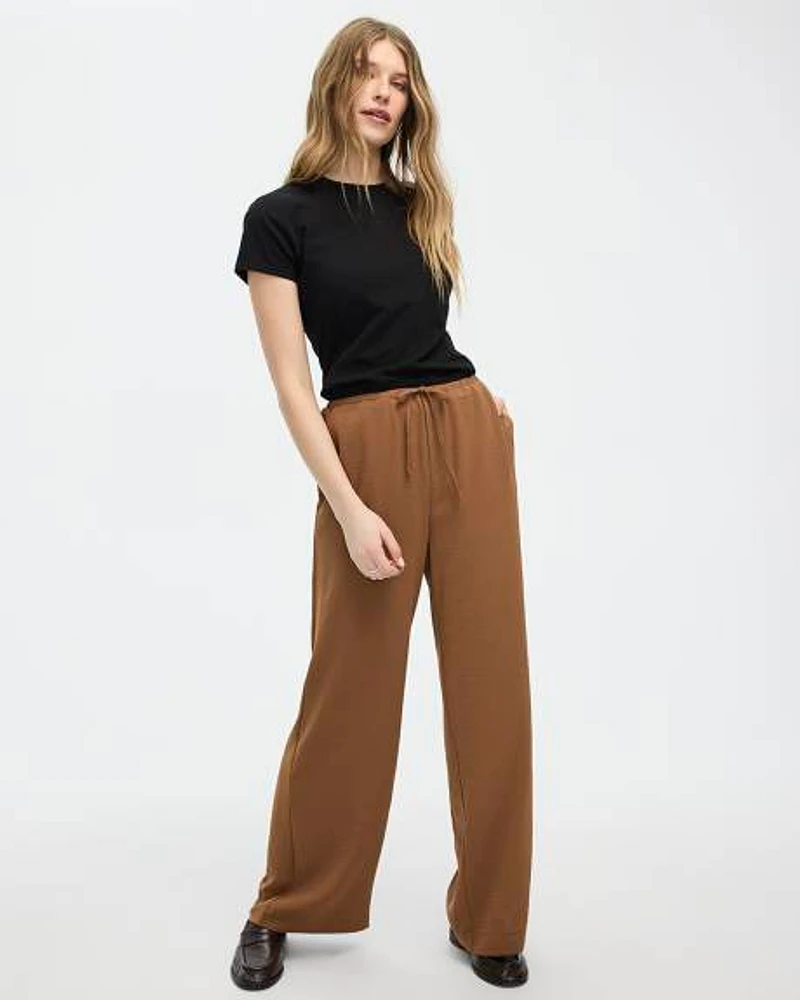 Pantalon à jambe large et taille haute enfiler