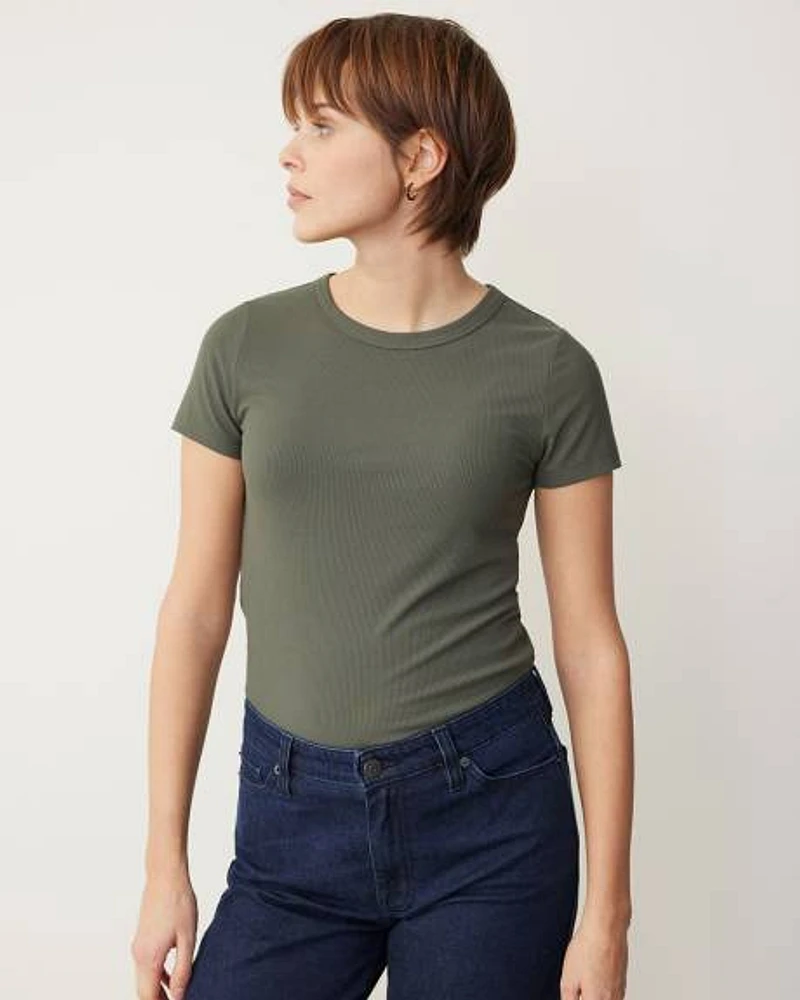 Short-Sleeve Crew-Neck Ribbed Tee