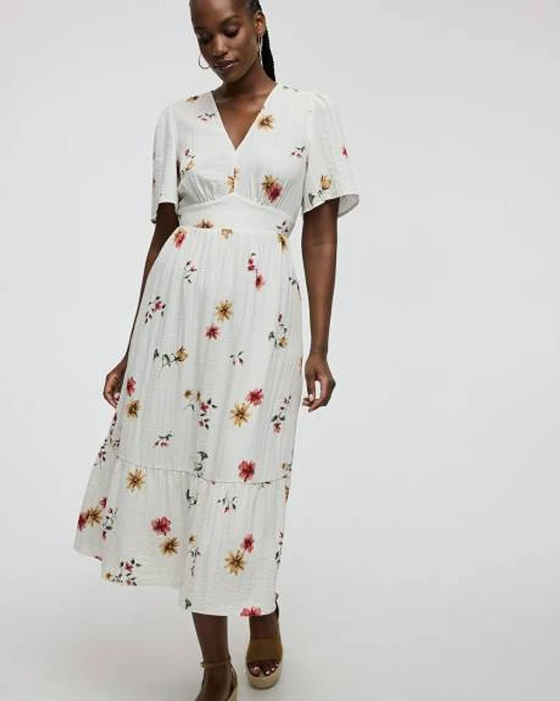 Short-Sleeve V-Neck Maxi Dress