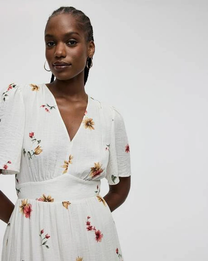 Short-Sleeve V-Neck Maxi Dress