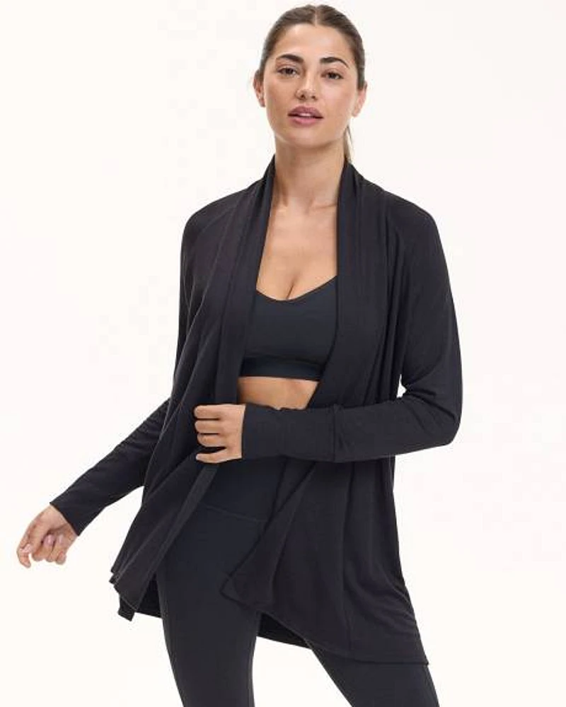 Long-Sleeve Open Cardigan with Side Pockets