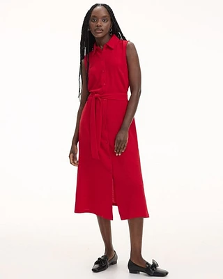 Sleeveless Buttoned-Down Midi Dress with Shirt Collar