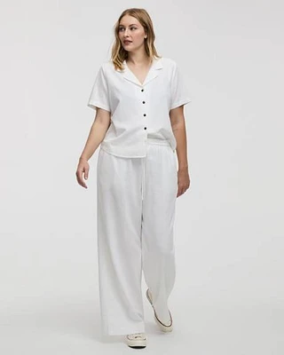 Pantalon en mélange de lin à jambe large et taille haute