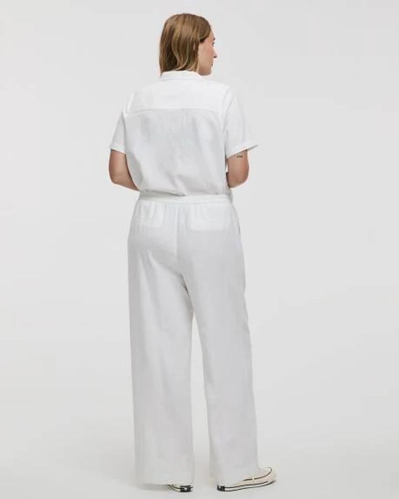 Pantalon en mélange de lin à jambe large et taille haute