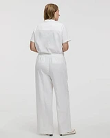 Pantalon en mélange de lin à jambe large et taille haute