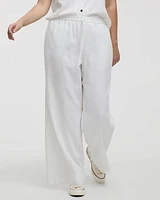 Pantalon en mélange de lin à jambe large et taille haute