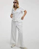 Pantalon en mélange de lin à jambe large et taille haute