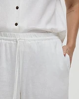 Pantalon en mélange de lin à jambe large et taille haute