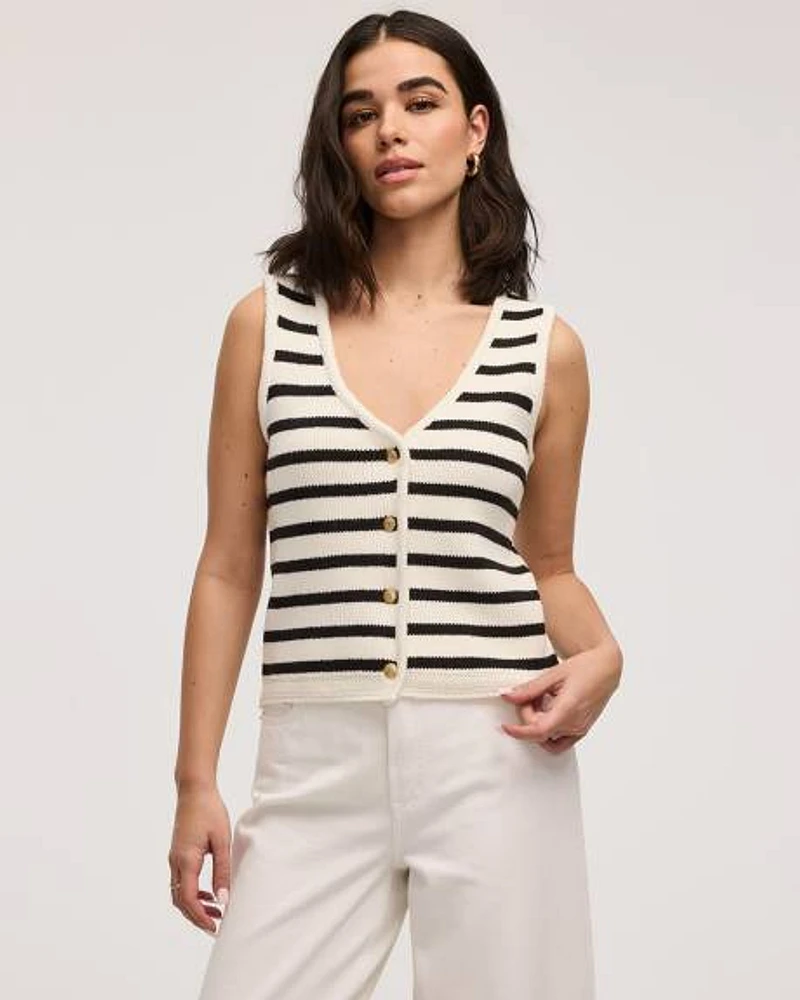 Veste en tricot rayée sans manches à col V