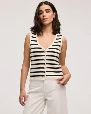 Veste en tricot rayée sans manches à col V