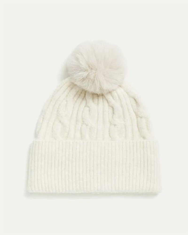 Cable-Knit Beanie with Pompom