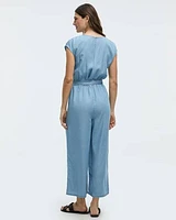 Straight-Leg Short-Sleeve Jumpsuit with Crew Neckline