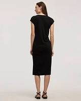 Extended-Sleeve Crew-Neck Midi Dress