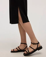 Extended-Sleeve Crew-Neck Midi Dress