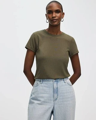 Ribbed Fitted Crew Neck T-Shirt