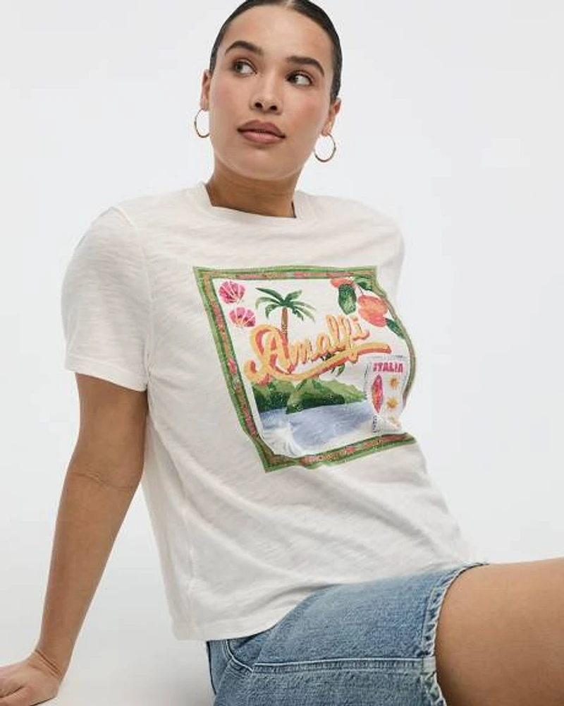 Extended-Sleeve Crew-Neck Graphic T-Shirt
