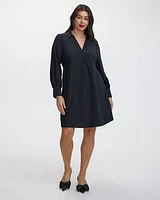 Long-Sleeve Shift Dress with Shirt Collar