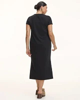 Short-Sleeve Crew-Neck Midi Dress