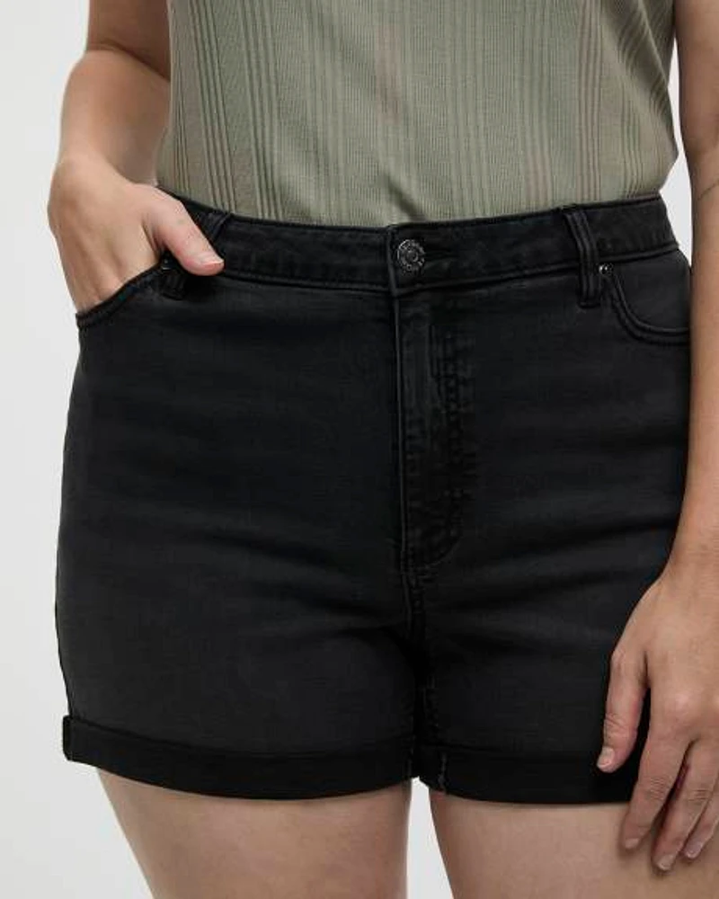 Mid-Rise Denim Shorts with Rolled Hem