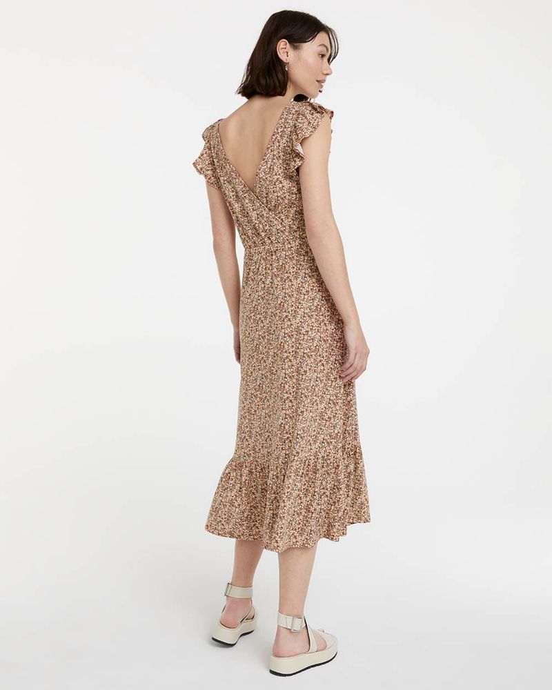Robe midi imprimée sans manches à volants