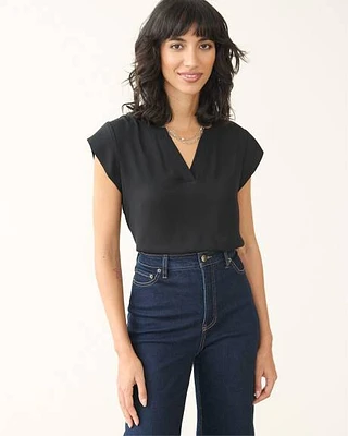 Cap Sleeve Split Neck Blouse