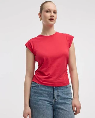 Short-Sleeve Crew-Neck Tee with Shirred Sides