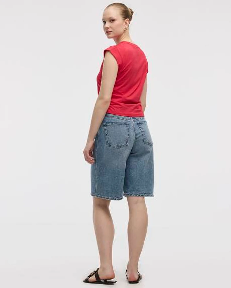 Short-Sleeve Crew-Neck Tee with Shirred Sides