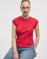 Short-Sleeve Crew-Neck Tee with Shirred Sides