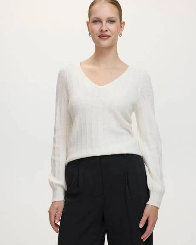 Long-Balloon-Sleeve V-Neck PlushSoft Sweater