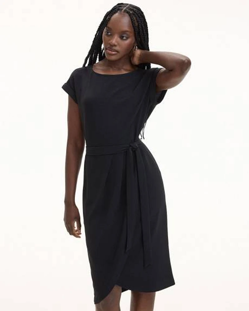 Short-Sleeve Midi Dress with Wrap Detail