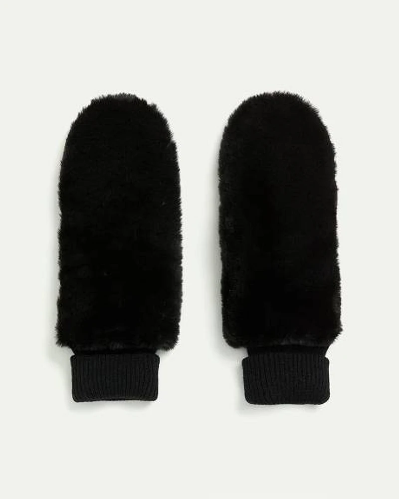 Leather and Faux Fur Mitts