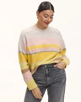 Striped Long-Raglan-Sleeve Mock-Neck Sweater