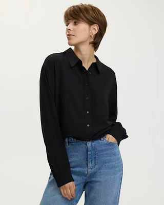 Long-Sleeve Buttoned-Down Blouse with Chest Pocket