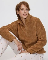 Long-Sleeve Mock-Neck Sherpa Pullover with Half-Zip