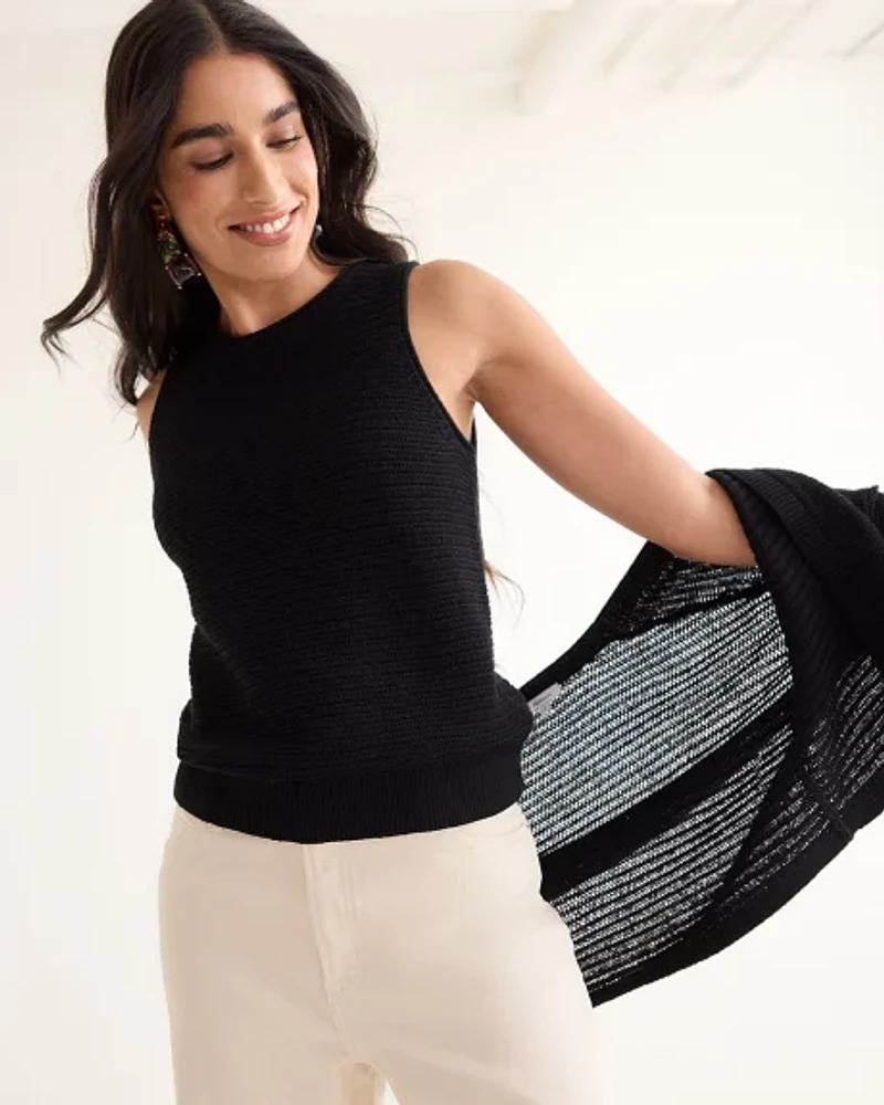 Linen-Blend Tank with Open Stitches