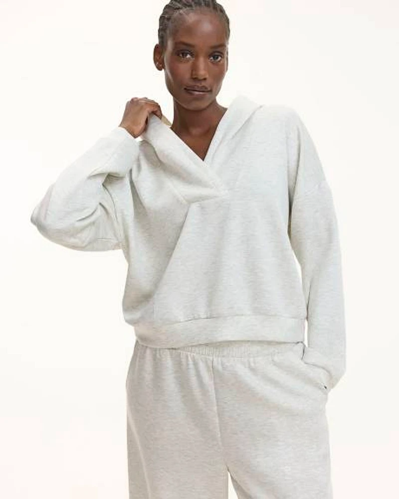 Hooded Pullover with V Neckline