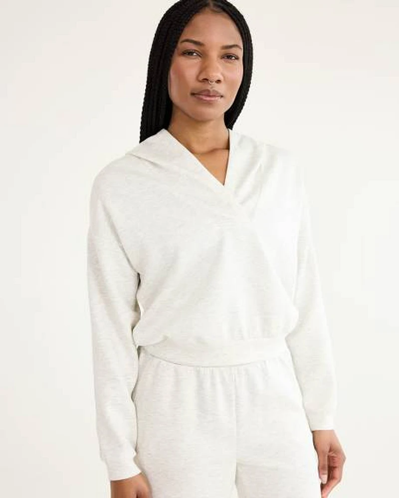 Hooded Pullover with V Neckline