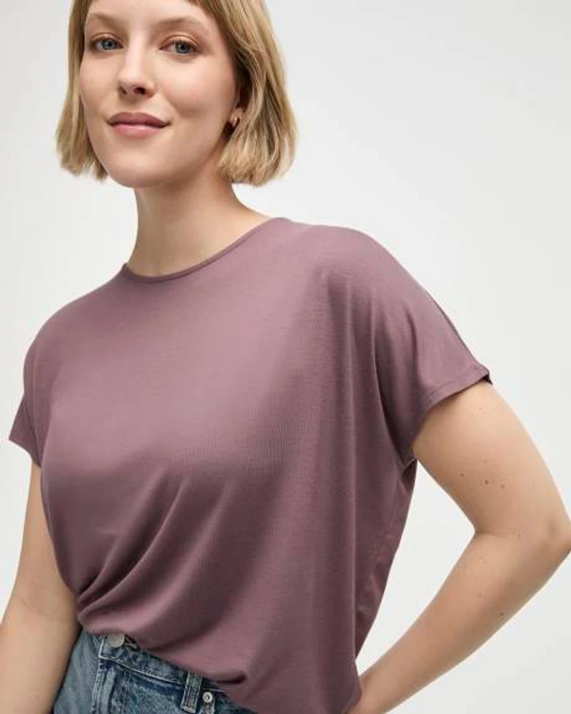 Short-Dolman-Sleeve Boat-Neck T-Shirt