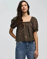 Short-Volume-Sleeve Square-Neck Blouse