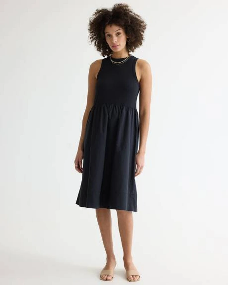 Sleeveless Mix-Media Dress with Scoop Neckline