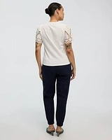 T-shirt bimatière à manches courtes bouffantes et col rond