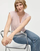 Cap Sleeve Split Neck Blouse