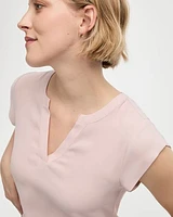 Cap Sleeve Split Neck Blouse