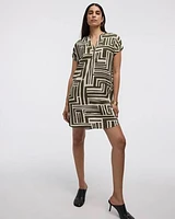 Extended-Sleeve Shift Dress with Split Neckline