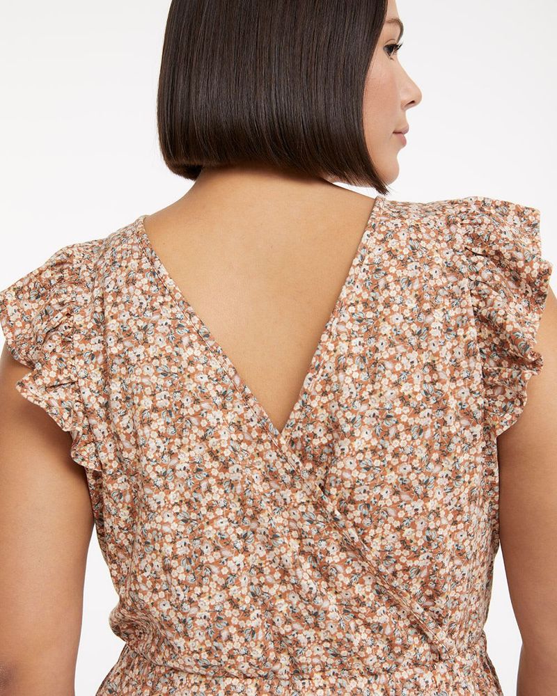 Robe midi imprimée sans manches à volants