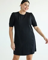 Elbow-Sleeve Crew-Neck Shift Dress