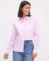 Crosshatch Long-Sleeve Buttoned-Down Blouse with Chest Pocket