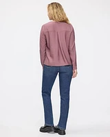 Long-Sleeve V-Neck Blouse with Chest Pocket