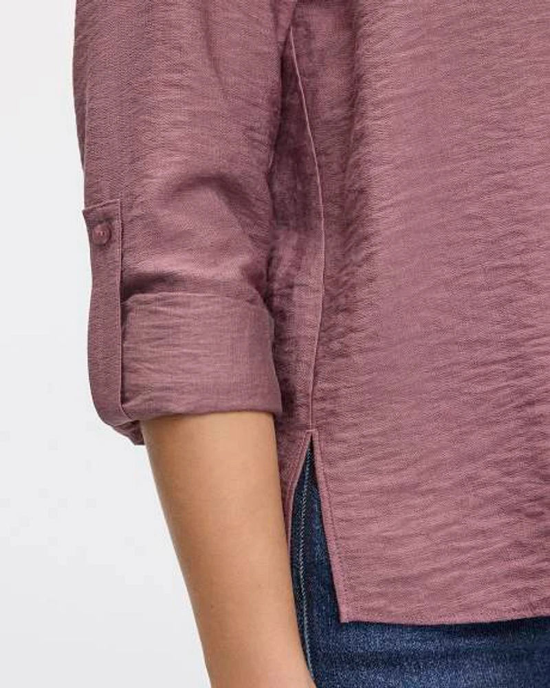 Long-Sleeve V-Neck Blouse with Chest Pocket